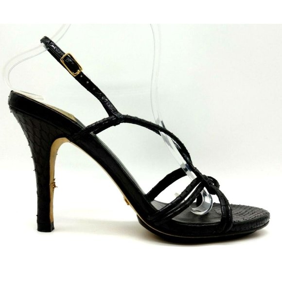 Cole Haan Air Black Snakeskin Print Buckle Slingback High Sandals Women's 7.5 B - Picture 1 of 11